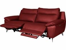 Canapé taille 3 places avec 2 relax en 100% tout cuir épais de luxe italien avec 2 relax électriques, perini, rouge foncé