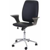 Chaise de bureau HHG 613, bois courbé, chaise pivotante, similicuir design bois de noyer, tissu noir - grey