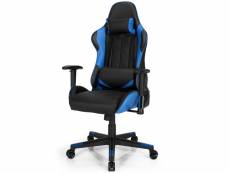 Chaise gaming réglable à dossier inclinable de 90°-160° avec appui-tête, renfort lombaire et accoudoirs rembourrés bleu