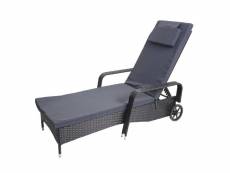 Chaise longue carrara, polyrotin, bain de soleil, couchette, alu ~ anthracite, coussin gris