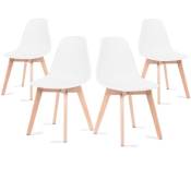 Chaises de salle à manger blanches, chaises tulip avec dossier ergonomique en polypropylène et pieds en bois, design scandinave, pack de 4 chaises