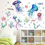 Décalque de mur de méduses d'océan, autocollants muraux de méduses de poissons de mer, décor de vinyle de bulle d'étoile de mer d'algues vives,