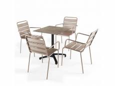 Ensemble table de jardin stratifié marbre beige et 4 fauteuils taupe