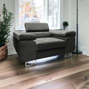 Fauteuil 140 cm Sorlo - Tissu velours, pieds - Fauteuil design lounge Style moderne (Gris foncé - Monolith 95) - Gris foncé