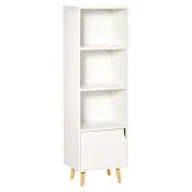 HOMCOM meuble de rangement colonne style scandinave avec lignes épurées 3 niches 1 porte 40L x 30l x 129,5H cm blanc