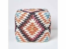 Homescapes pouf carré en laine kilim manila, 43 cm SF2070