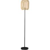 Lampadaire aspect cannage style cosy 40 w max. H.158 cm piètement mât métal noir abat-jour corde papier tressé main