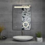 Lisa - Miroir de salle de bain à LED 50x70cm anti-buée à éclairage blanc froid miroir mural Interrupteur tactile Lumière 3X Loupe Prise pour rasoir