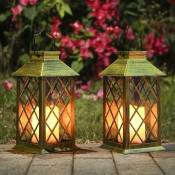 Lot de 2 lanternes solaires avec effet de bougie Éclairage solaire pour extérieur Décoration de jardin Lanterne solaire en forme de bougie.[Classe