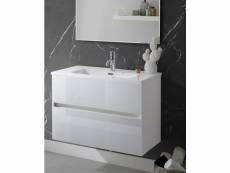 Meuble de salle de bain coloris blanc avec vasque moulée en céramique - longueur 80 x profondeur 46 x hauteur 56 cm