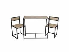 Otalia - ensemble table et 2 chaises métal et aspect bois