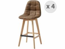 Owen oak - chaise de bar vintage microfibre marron pieds chêne(x4)
