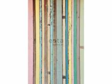 Papier peint panoramique bois peint rose clair, jaune, bleu et vert - 157703 - 186 x 279 cm 157703