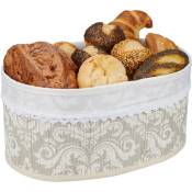 Relaxdays - Corbeille à pain en bambou, insert tissu, motif floral, croissants, panier ovale, petit-déjeuner, gris-blanc