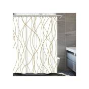 Rideau de douche en tissu ondulé à rayures dorées, marron clair et blanc pour salle de bain avec 12 crochets, rideaux pour salle de bain de 198,1 cm