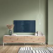 Selsey - lammelo - Meuble tv - 140 cm - blanc/chêne lamellas