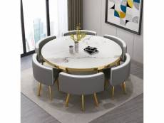 Table à manger ronde et chaises encastrable popup xl - marbre blanc chaises gris