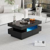 Table basse brillante avec 4 tiroirs - table basse fixe avec bande lumineuse led , espace de rangement, design moderne, 80x50x36cm - noir - Noir
