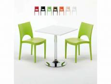 Table carrée blanche 70x70cm avec 2 chaises colorées grand soleil set intérieur bar café paris cocktail