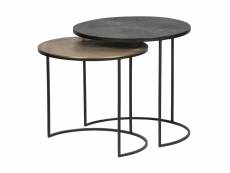 Tables d'appoint ronde - lot de 2 tables en métal FARA coloris Laiton noir