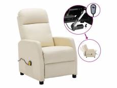 Vidaxl fauteuil inclinable électrique de massage blanc crème faux cuir