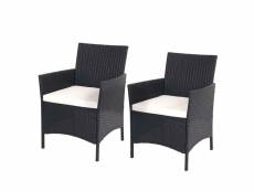 2x fauteuils chaises de jardin en polyrotin anthracite coussin crème 04_0000466