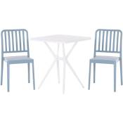 Beliani - Ensemble Bistrot d'Extérieur en Plastique 1 Table 2 Chaises Etanches Blanc et Bleu Sersale - Blanc