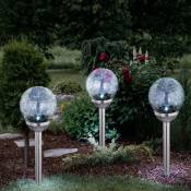 Boule solaire prise lampe en verre décoration de jardin lampes solaires boule de verre piquet de sol, design craquelé, led, h 45 cm, balcon, lot de 3