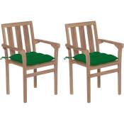 Chaises de jardin 2 pcs avec coussins vert Bois de teck massif - Vidaxl