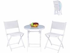 Costway ensemble de bistro de jardin pliantes,2 chaises +1 table pliables,3 pcs meuble de jardin avec verre trempé,table et chaise d'extérieur pour ja