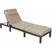Décoshop26 - Chaise longue relax bain de soleil pour jardin extérieur terrasse en poly-rotin marron coussin crème