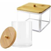 Distributeur rond et carré en acrylique avec couvercle en bambou pour boule de coton, sel de bain
