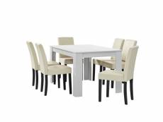 [en.casa] table à manger blanc mat avec 6 chaises
