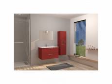 Ensemble meuble de salle de bain suspendu 2 tiroirs 80 cm rouge + miroir + colonne- kundo - l 81.5 x l 47 x h 52 cm
