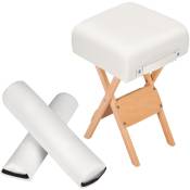 Ensemble Tabouret pour table de massage avec 2 Coussins de massage en bois solide et cuir synthétique - blanc