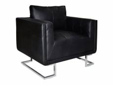 Fauteuil chaise siège lounge design club sofa salon cube avec pieds chromés cuir synthétique noir helloshop26 1102044par3