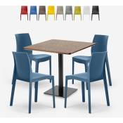 Grand Soleil - Ensemble 1 Table Horeca 90x90cm et 4 Chaises Empilables Restaurant Bar Cuisine Jasper Couleur: Bleu
