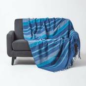 Homescapes - Jeté de lit ou de canapé à rayures Morocco - Bleu - 150 x 200 cm - Bleu