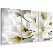 Hxadeco - Tableau triptyque fleurs blanches et scintillement