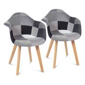 Idmarket - Lot de 2 chaises de salle à manger scandinaves, fauteuils de table sara motifs patchworks noirs, gris et blancs - Gris