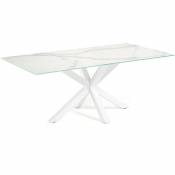 Kave Home - Table de salle à manger Argo rectangulaire 180 x 100 cm en porcelaine Kalos blanc et pieds en acier blanc - Blanc