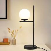 Lampe de Table Industrielle pour Salon - Lampe de Chevet Moderne Noire avec Interrupteur, Prise et Câble de 1,5 m en Verre Blanc, Lampe de Chevet