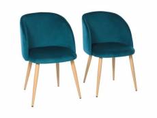 Lot de 2 chaises en velours bleu canard - pieds en métal - l 55 x p 45 x h 99 cm - curvy TMCURVYCHVT2