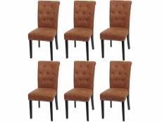 Lot de 6 chaises de salle à manger chesterfield ii, chaise de cuisine, rivets ~ imitation daim, pieds foncés