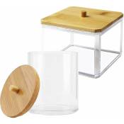 Memkey - Distributeur rond et carré en acrylique avec couvercle en bambou pour boule de coton, sel de bain