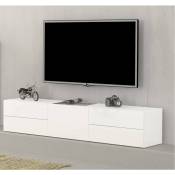 Meuble tv Dfalsin, Buffet bas de salon avec 1 porte, base meuble tv, 100% Made in Italy, 170x40h35 cm, Blanc brillant - Dmora
