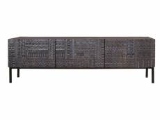 Meuble tv en bois de manguier massif 3 tiroirs avec détails sculptés à la main 55x180x40 cm