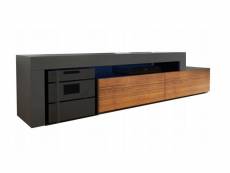 Meuble tv flex noir avec facade bois - extensible / angle 148 à 280 cm led