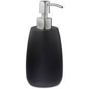 Porte-savon liquide, 300 ml, rechargeable, salle de bain, distributeur shampoing, pompe en inox, rond, noir - Relaxdays