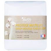 Protège matelas 140x200 cm lit electrique Doulito Made in France - Coton Blanc - Blanc
